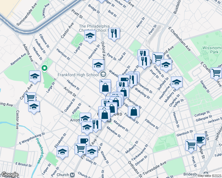 map of restaurants, bars, coffee shops, grocery stores, and more near 4834 Penn Street in Philadelphia