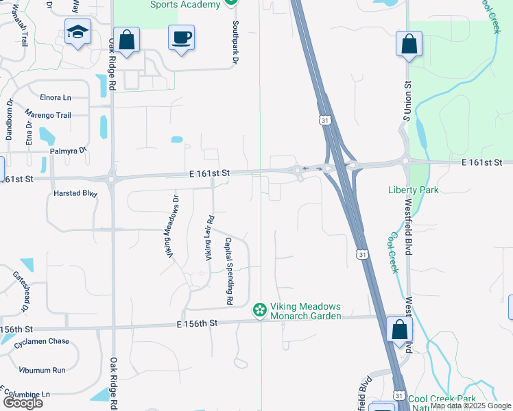 map of restaurants, bars, coffee shops, grocery stores, and more near 16003 Barringer Court in Westfield