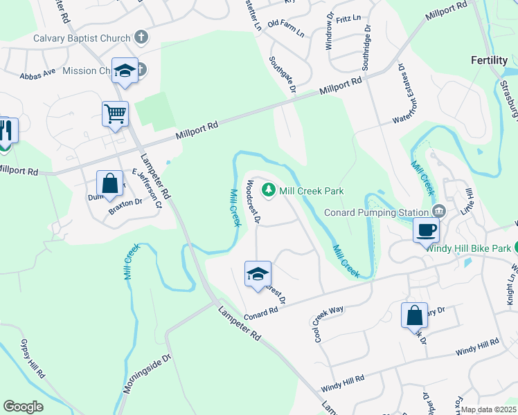 map of restaurants, bars, coffee shops, grocery stores, and more near 305 Woodcrest Drive in Lancaster
