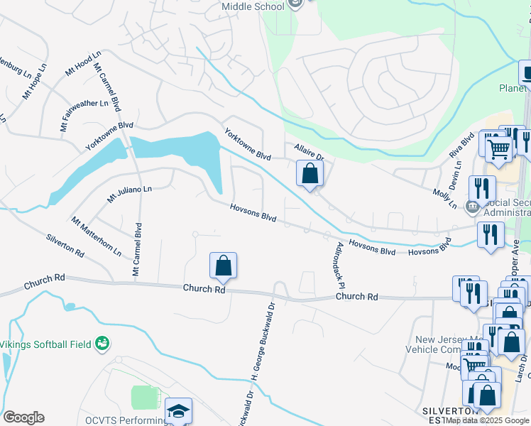 map of restaurants, bars, coffee shops, grocery stores, and more near 3 Niagara Drive in Toms River