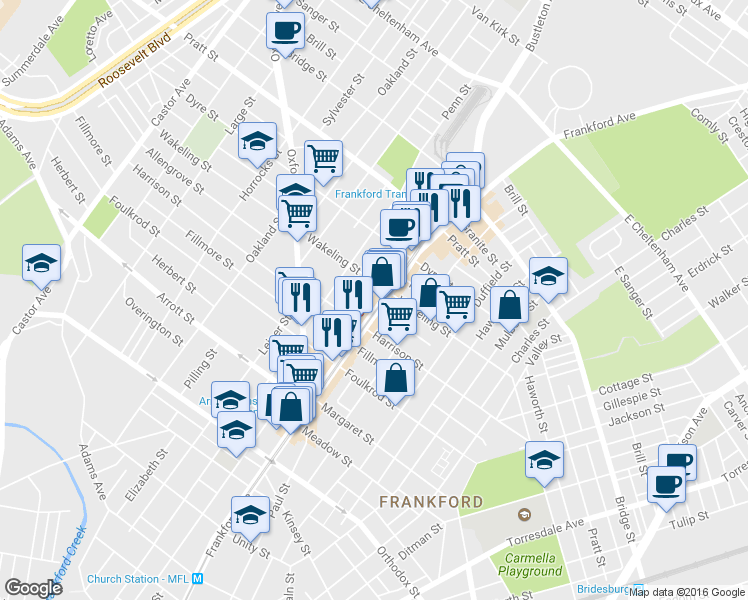 map of restaurants, bars, coffee shops, grocery stores, and more near 4918 Frankford Avenue in Philadelphia