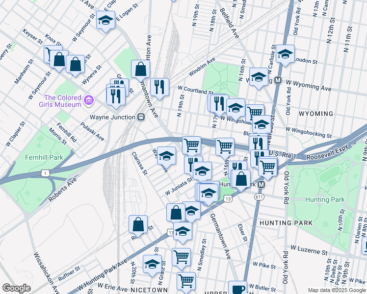 map of restaurants, bars, coffee shops, grocery stores, and more near 4333 Germantown Avenue in Philadelphia