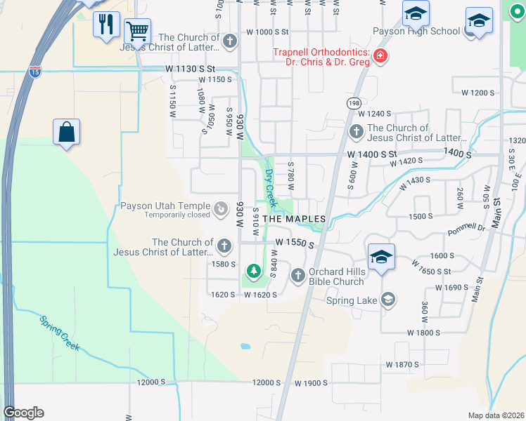 map of restaurants, bars, coffee shops, grocery stores, and more near 1473 South 910 West in Payson