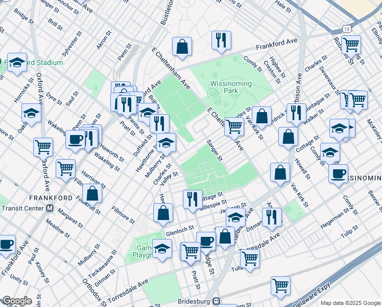map of restaurants, bars, coffee shops, grocery stores, and more near 5353 Charles St in Philadelphia