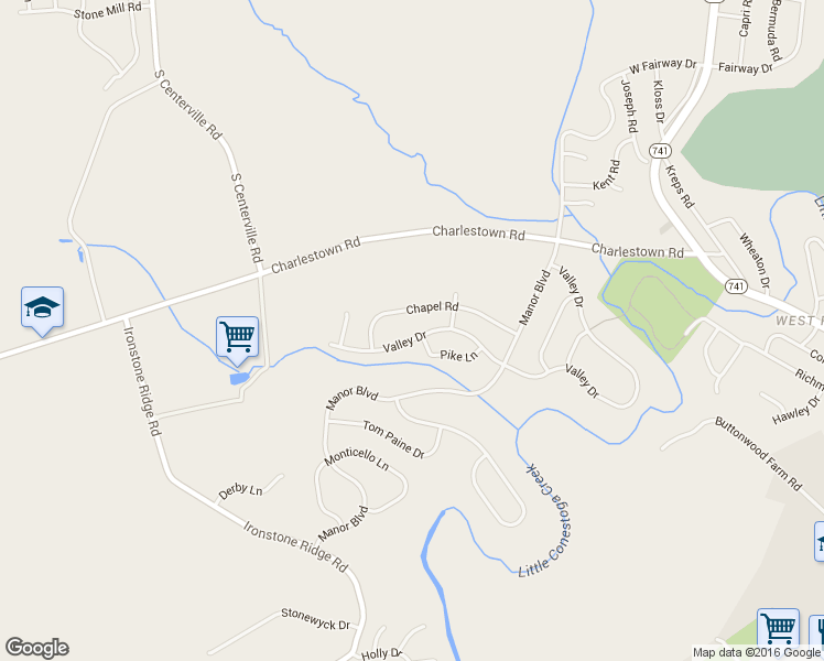 map of restaurants, bars, coffee shops, grocery stores, and more near 2723 Valley Drive in Lancaster