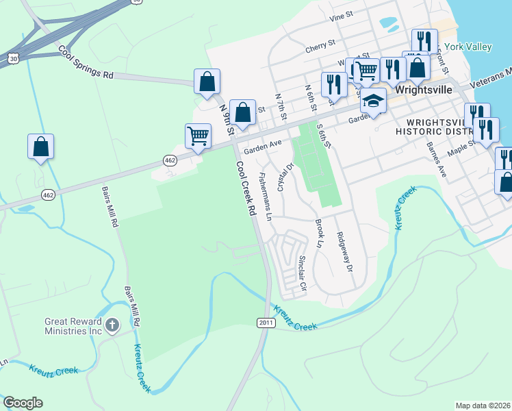 map of restaurants, bars, coffee shops, grocery stores, and more near 89 Cool Creek Road in Wrightsville