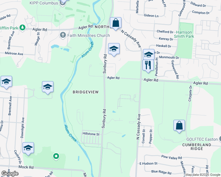 map of restaurants, bars, coffee shops, grocery stores, and more near 2422 Sunbury Road in Columbus