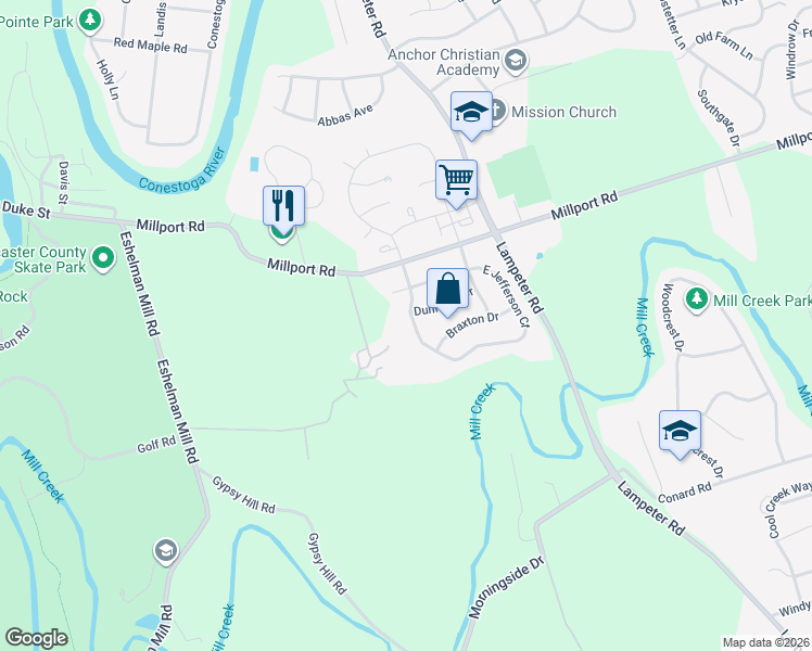 map of restaurants, bars, coffee shops, grocery stores, and more near 813 Lightfoot Drive in Lancaster