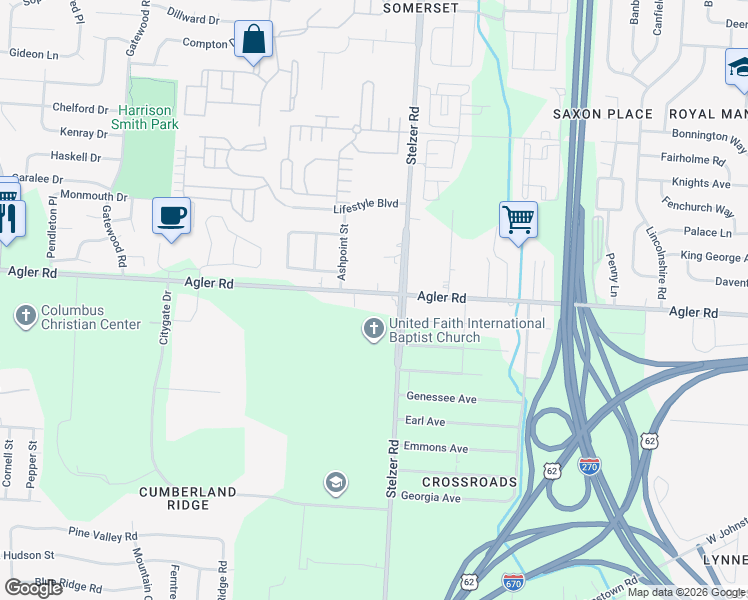 map of restaurants, bars, coffee shops, grocery stores, and more near 3659 Agler Road in Columbus