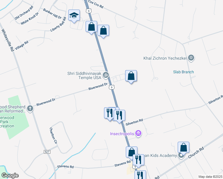 map of restaurants, bars, coffee shops, grocery stores, and more near 1888 Lakewood Road in Toms River