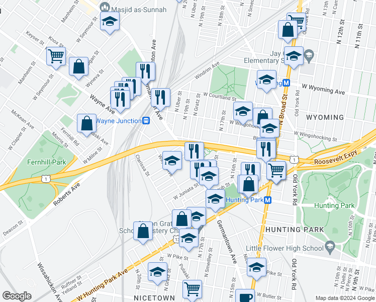 map of restaurants, bars, coffee shops, grocery stores, and more near 4339 Germantown Avenue in Philadelphia