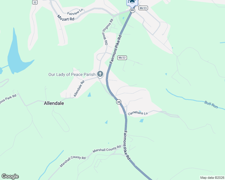 map of restaurants, bars, coffee shops, grocery stores, and more near 628 Fairmont Pike in Wheeling