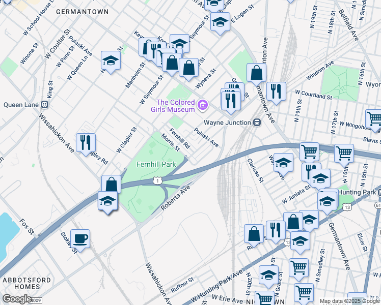 map of restaurants, bars, coffee shops, grocery stores, and more near 4524 Fernhill Road in Philadelphia