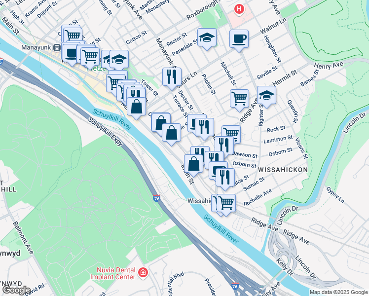 map of restaurants, bars, coffee shops, grocery stores, and more near 3811 Cresson Street in Philadelphia