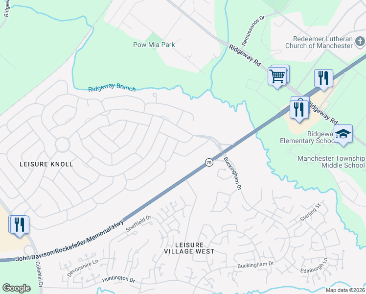 map of restaurants, bars, coffee shops, grocery stores, and more near 26 Maidstone Way in Manchester Township