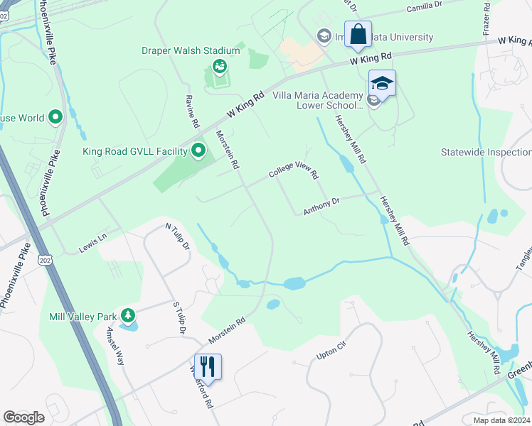 map of restaurants, bars, coffee shops, grocery stores, and more near 1486 Morstein Road in Malvern