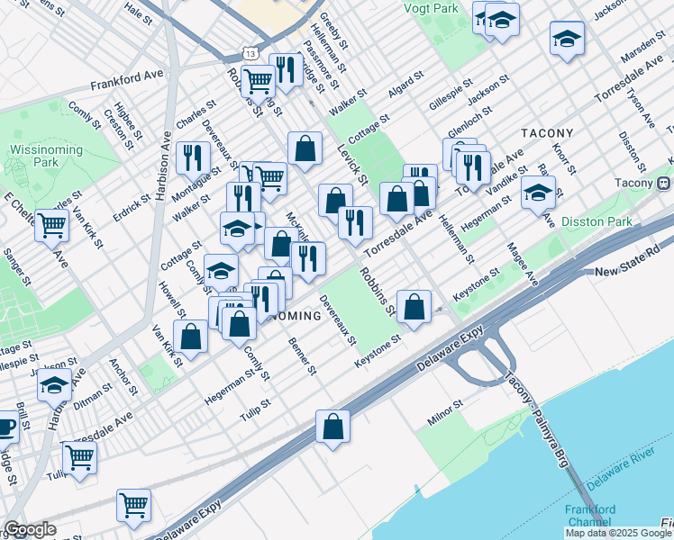 map of restaurants, bars, coffee shops, grocery stores, and more near 6226 Torresdale Ave in Philadelphia
