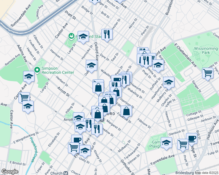 map of restaurants, bars, coffee shops, grocery stores, and more near 4904 Griscom Street in Philadelphia