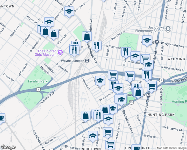 map of restaurants, bars, coffee shops, grocery stores, and more near 2001 Newcomb Street in Philadelphia