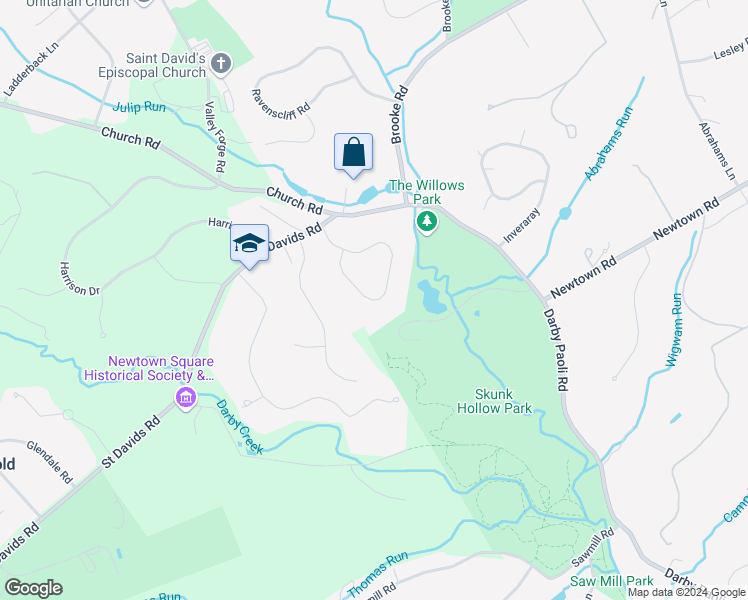 map of restaurants, bars, coffee shops, grocery stores, and more near 421 Round Hill Road in Wayne