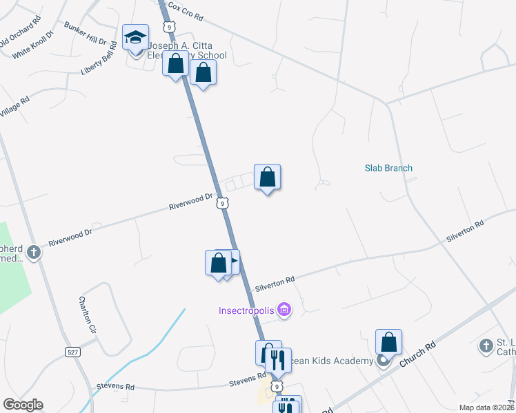 map of restaurants, bars, coffee shops, grocery stores, and more near 1889 U.S. 9 in Toms River