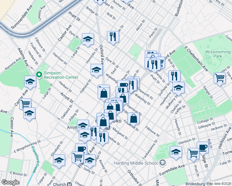 map of restaurants, bars, coffee shops, grocery stores, and more near 4904 Griscom Street in Philadelphia