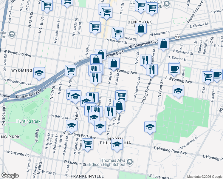 map of restaurants, bars, coffee shops, grocery stores, and more near 326 West Annsbury Street in Philadelphia