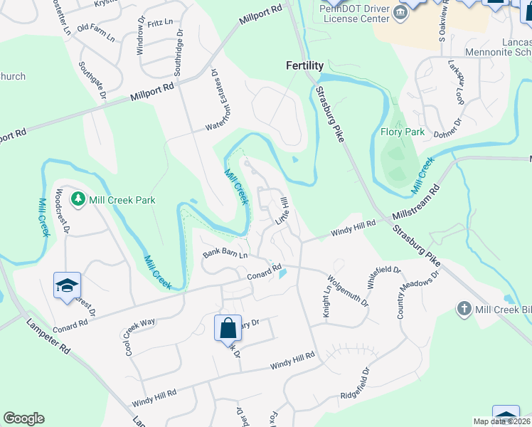 map of restaurants, bars, coffee shops, grocery stores, and more near 202 Little Hill in Lancaster