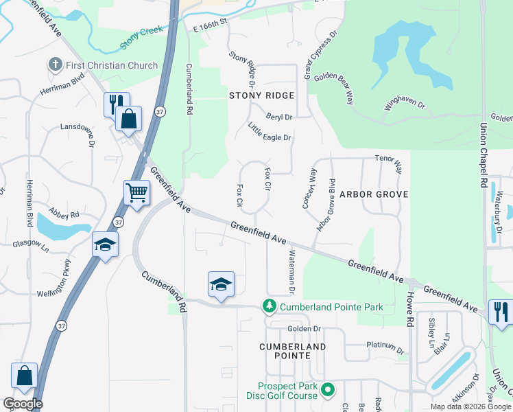map of restaurants, bars, coffee shops, grocery stores, and more near 101 Fox Circle in Noblesville