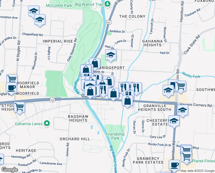 map of restaurants, bars, coffee shops, grocery stores, and more near 106 Short Street in Columbus