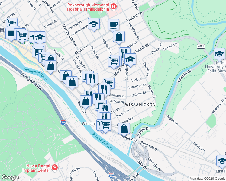 map of restaurants, bars, coffee shops, grocery stores, and more near in Philadelphia