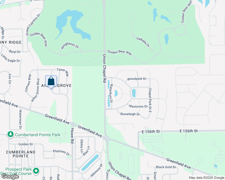 map of restaurants, bars, coffee shops, grocery stores, and more near 15894 Waterbury Drive in Noblesville