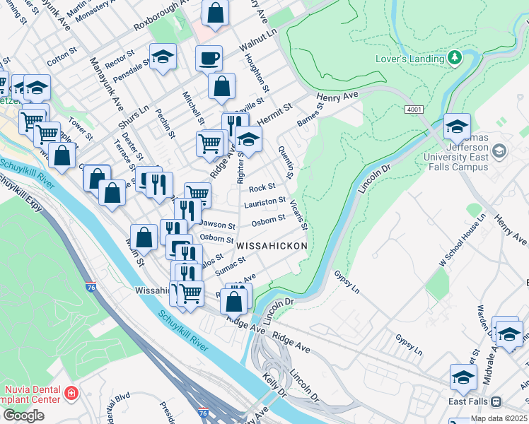 map of restaurants, bars, coffee shops, grocery stores, and more near 246 Lauriston Street in Philadelphia