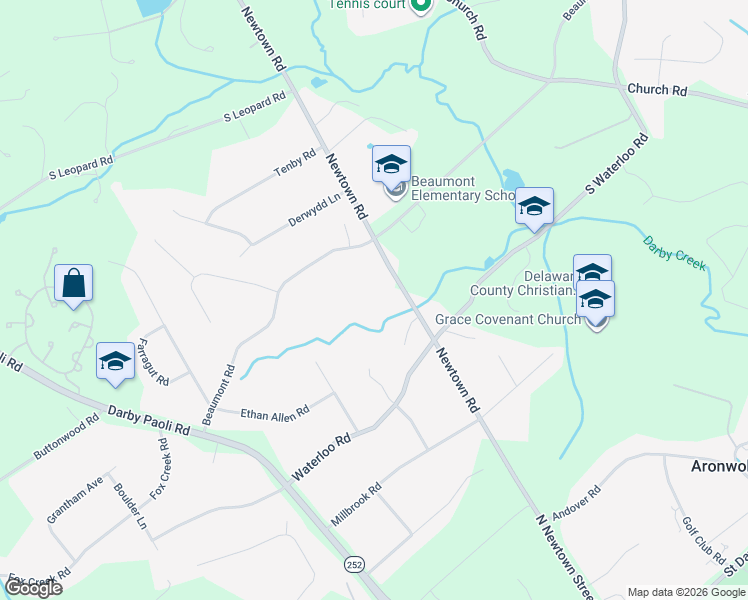 map of restaurants, bars, coffee shops, grocery stores, and more near 812 Newtown Road in Berwyn