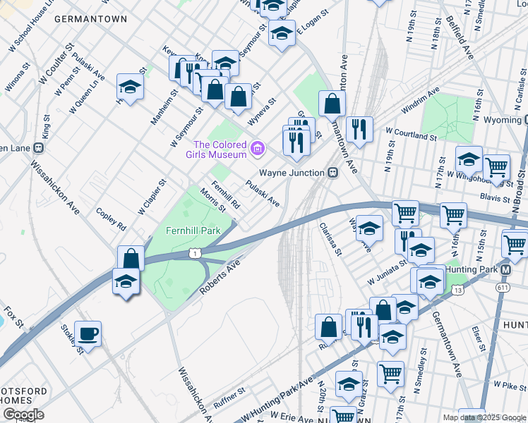 map of restaurants, bars, coffee shops, grocery stores, and more near 317 West Milne Street in Philadelphia