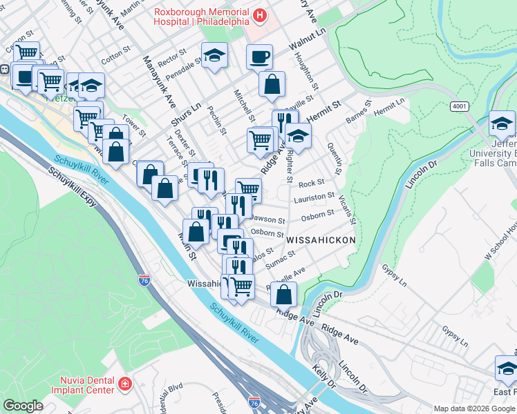 map of restaurants, bars, coffee shops, grocery stores, and more near in Philadelphia