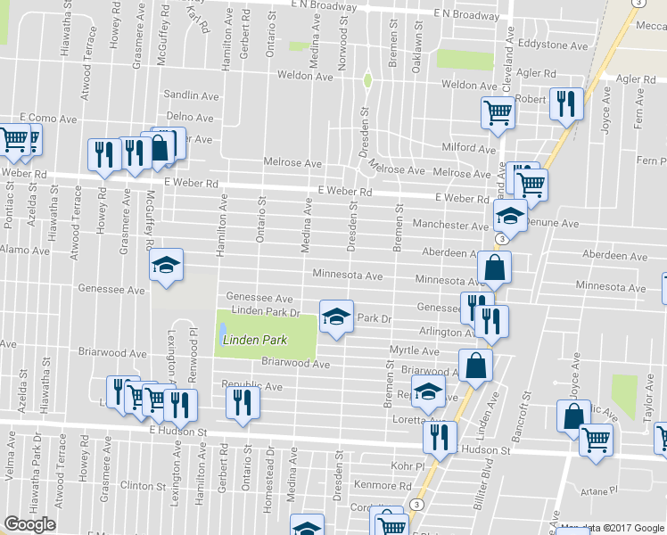 map of restaurants, bars, coffee shops, grocery stores, and more near 1443 Minnesota Avenue in Columbus