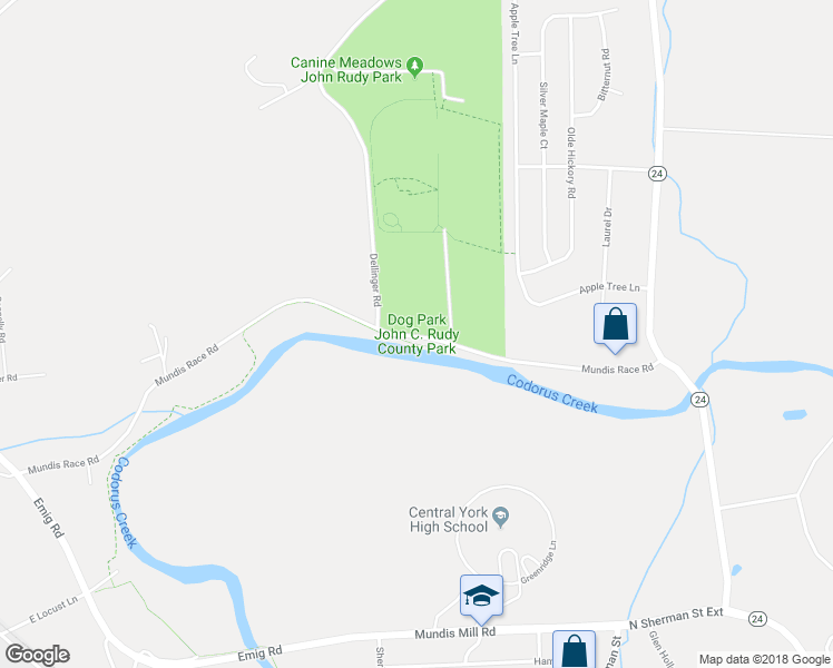 map of restaurants, bars, coffee shops, grocery stores, and more near 400 Mundis Race Rd in Mt Wolf