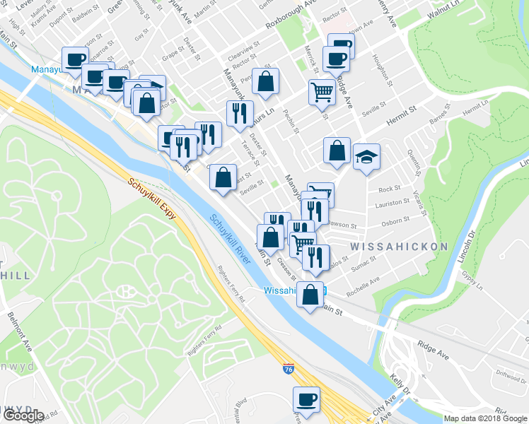 map of restaurants, bars, coffee shops, grocery stores, and more near 3806 Sharp Street in Philadelphia
