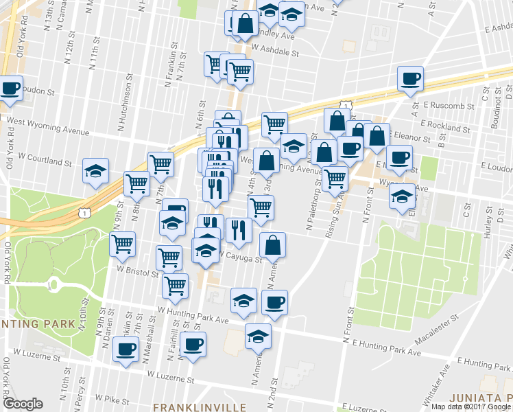 map of restaurants, bars, coffee shops, grocery stores, and more near 312 West Raymond Street in Philadelphia
