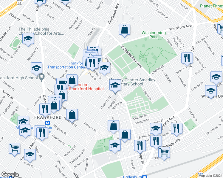 map of restaurants, bars, coffee shops, grocery stores, and more near 5232 Marlowe Street in Philadelphia
