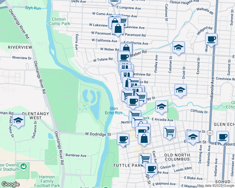 map of restaurants, bars, coffee shops, grocery stores, and more near 2861 Neil Avenue in Columbus