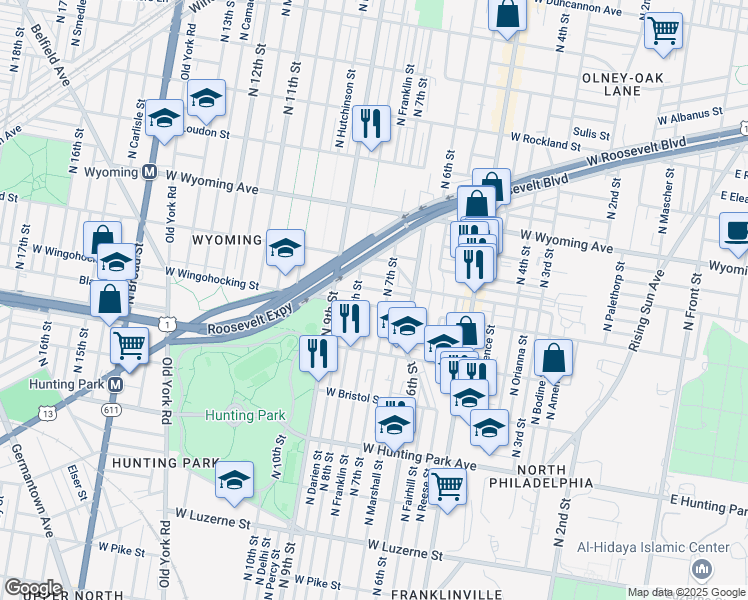 map of restaurants, bars, coffee shops, grocery stores, and more near 713 West Wingohocking Street in Philadelphia