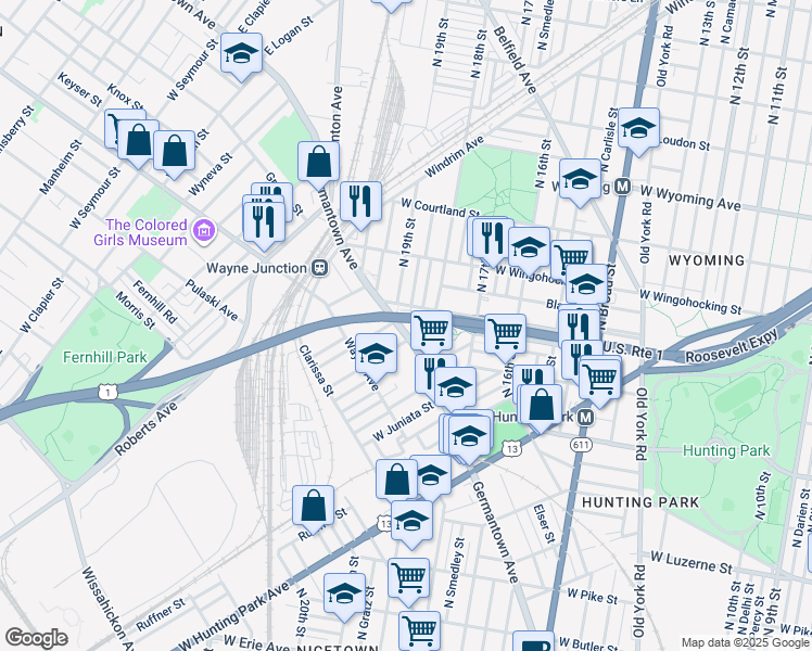 map of restaurants, bars, coffee shops, grocery stores, and more near 4349 Germantown Avenue in Philadelphia