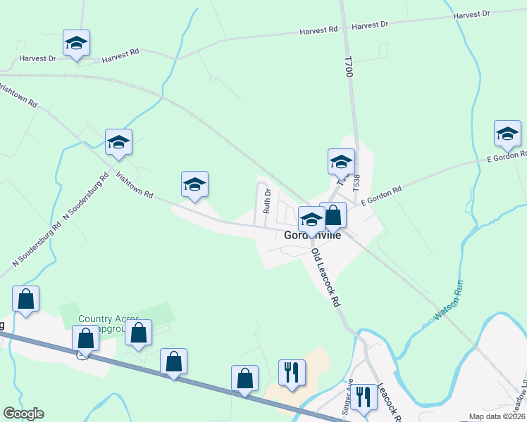 map of restaurants, bars, coffee shops, grocery stores, and more near 11 Ruth Drive in Gordonville