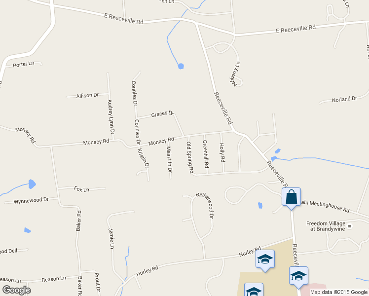 map of restaurants, bars, coffee shops, grocery stores, and more near 185 Old Spring Road in Coatesville