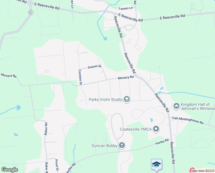 map of restaurants, bars, coffee shops, grocery stores, and more near 185 Old Spring Road in Coatesville