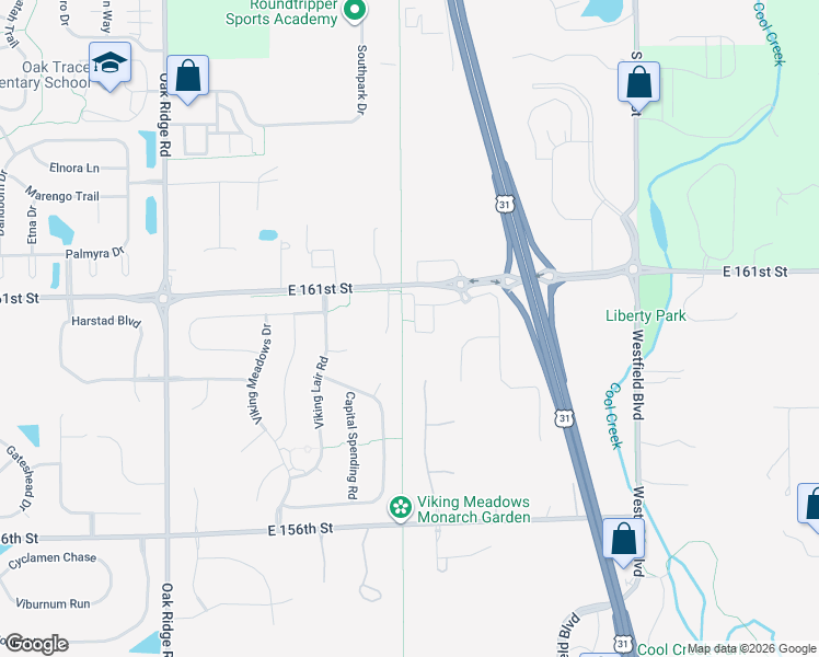 map of restaurants, bars, coffee shops, grocery stores, and more near 16021 Coleman Drive in Westfield
