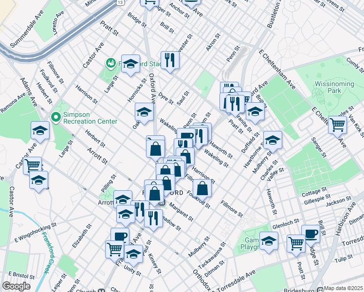map of restaurants, bars, coffee shops, grocery stores, and more near 4928 Griscom Street in Philadelphia