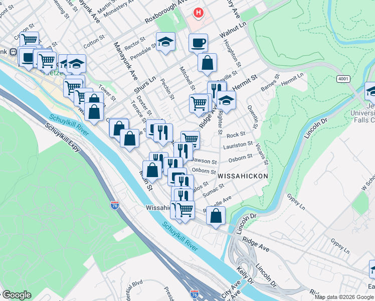 map of restaurants, bars, coffee shops, grocery stores, and more near in Philadelphia